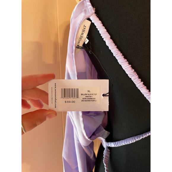 WeWoreWhat Revolve Billow Sleeve Top Heather Purple NWT Sz XL - Picture 5 of 5